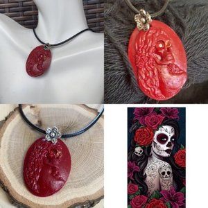 Catrina sugar skull rose  Day of Death necklace